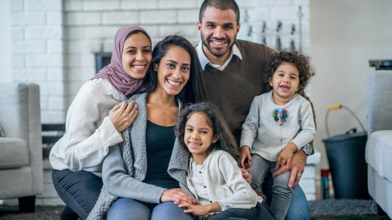 family in living room