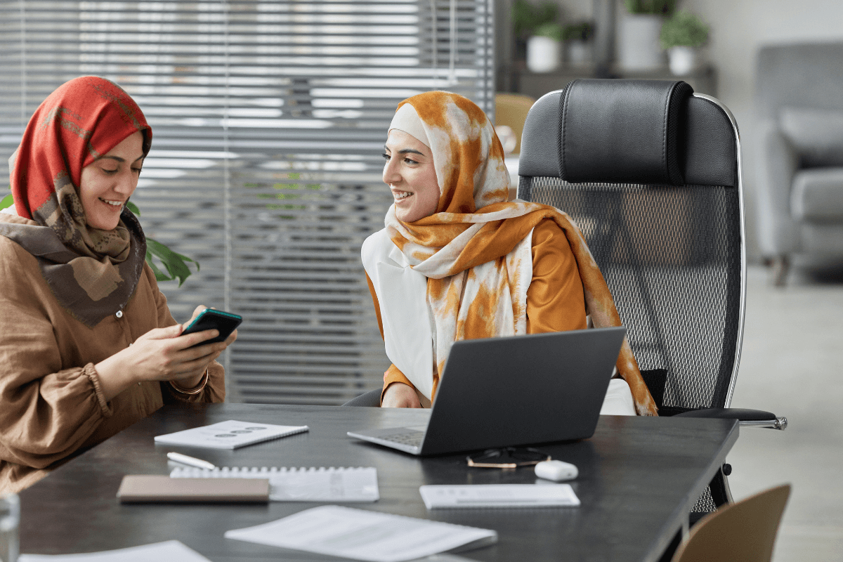 two women chatting