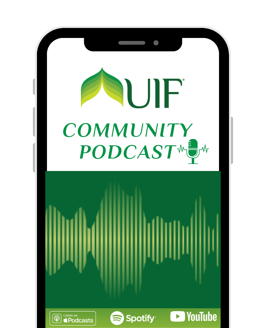 cell phone with UIF logo and podcast icons